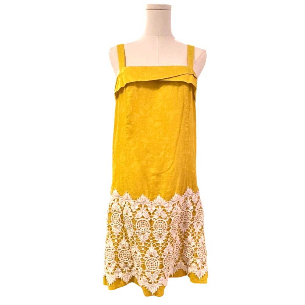 Floreat Anthropologie Yellow Cotton Lace Sleeveless Shift Dress Size 10